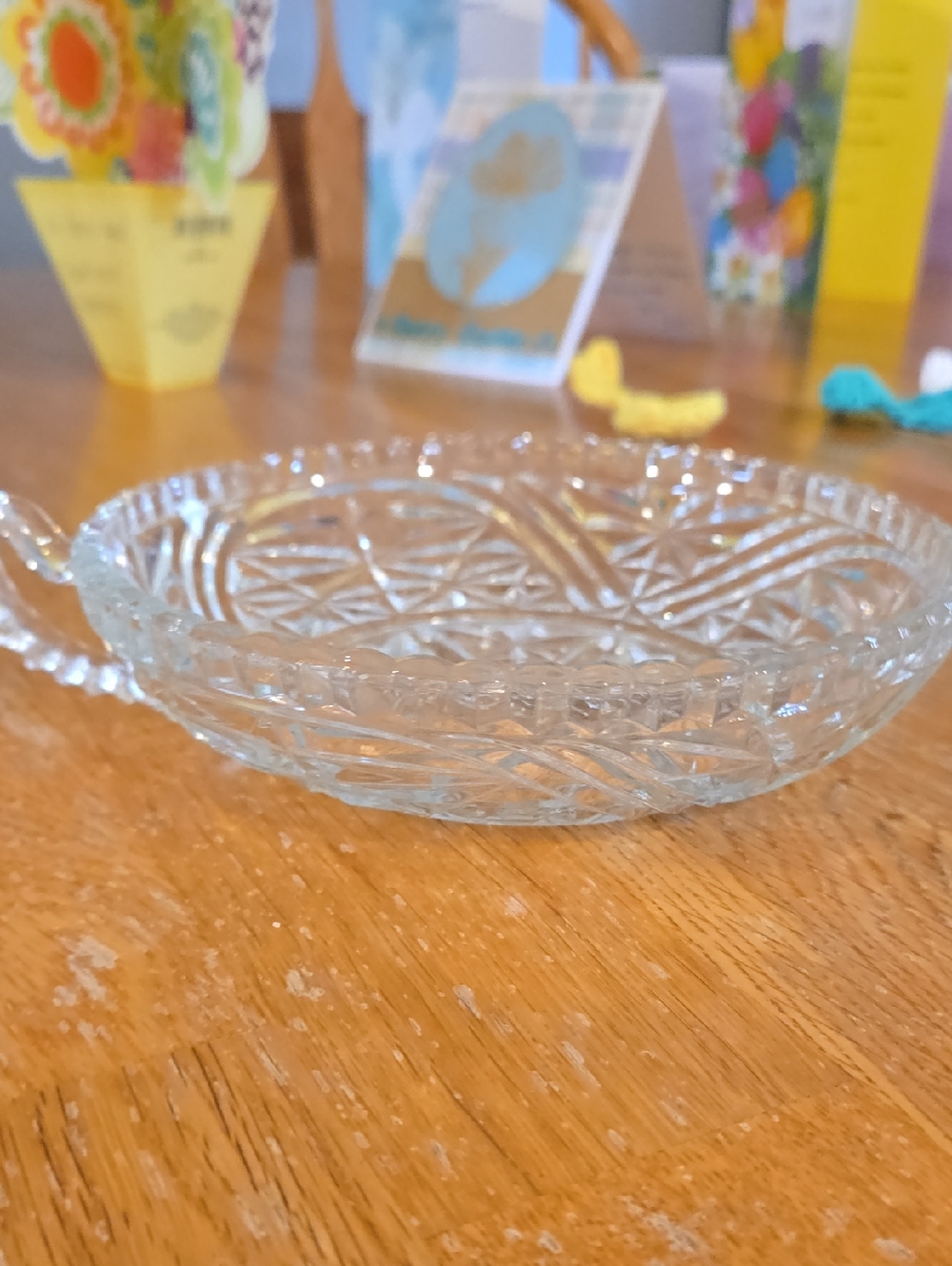 Pressed Glass Serving Dish - Clear Cut Pattern